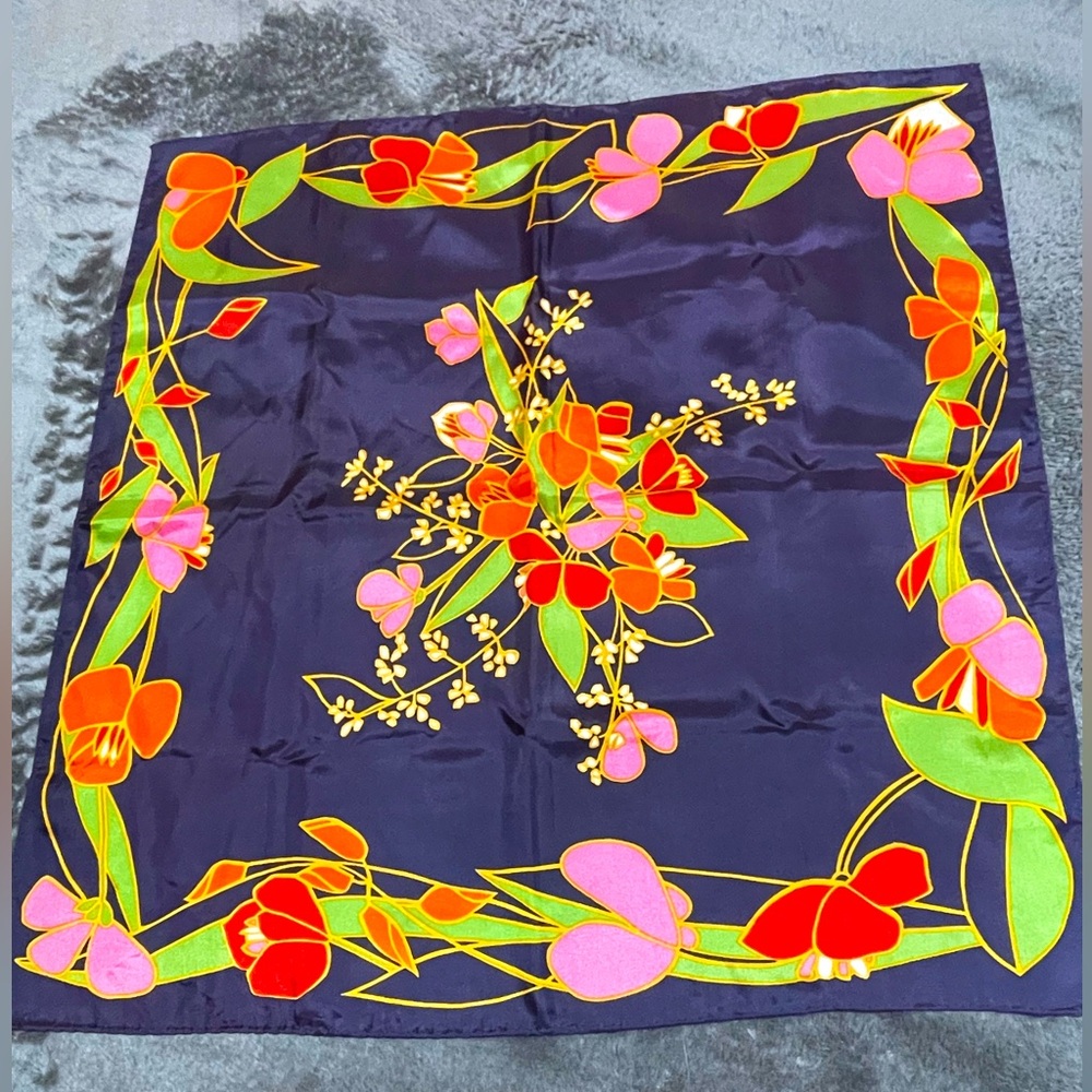 Vintage scarf floral acetate twill made in Japan